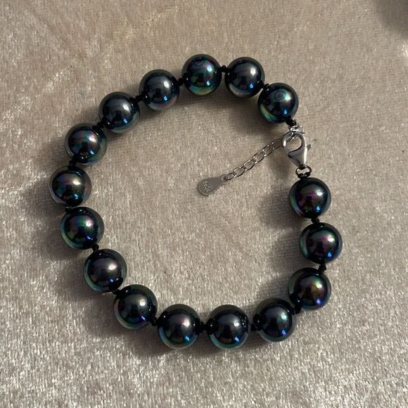 Peacock pearl shell Bracelet with 925 Sterling Silver clasp. 9-11mm deep. - Picture 2 of 7